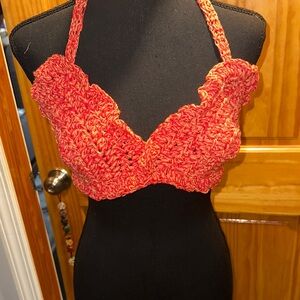 Handmade Red Crochet Halter Top or bikini top